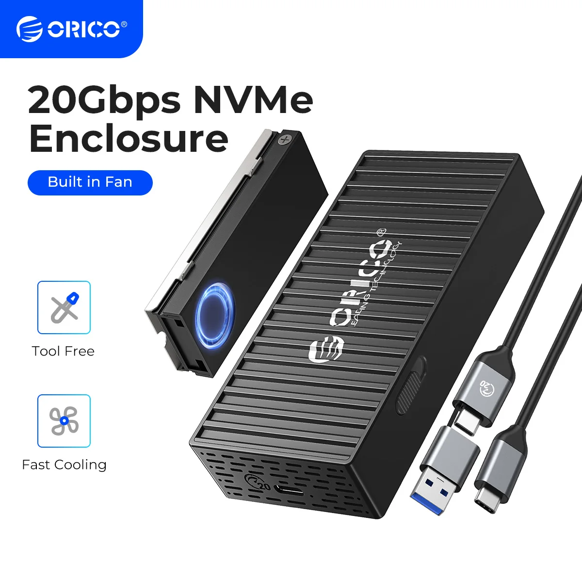 ORICO 20Gbps High Speed M2 NVMe SSD Enclosure USB 3.2 GEN2 PCIe HD External Case M.2 Hard Drive Disk Storage Box for PC Laptop