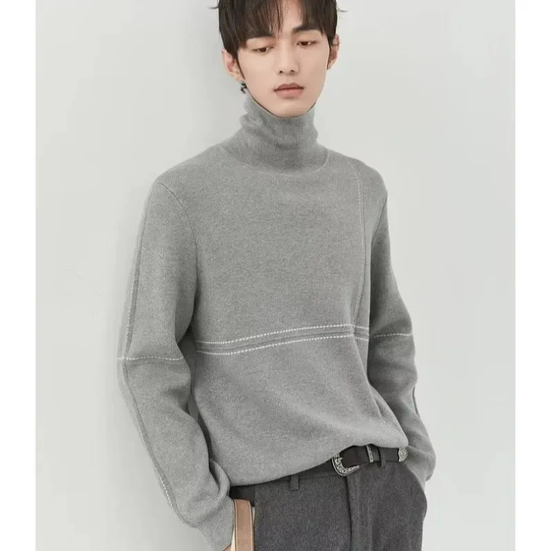 

Korean Style Lazy Style Turtleneck Sweater Men's Autumn and Winter Bottoming Shirt Black Sweater Solid Color Pullover Top