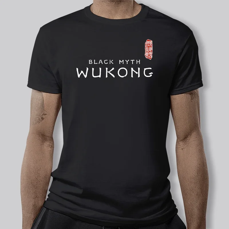 Heavy T shirt Black Myth Wukong Graphic Men\'s clothing Crewneck fashion loose base shirt pure cotton half sleeve summer Y2K AH