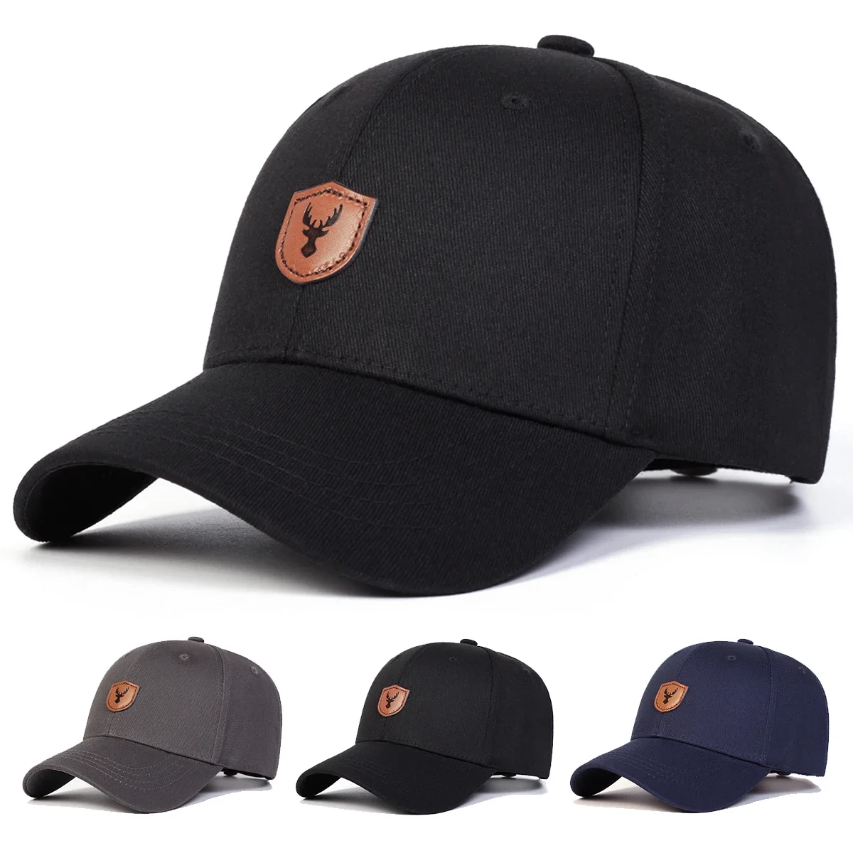 유니섹스 뿔 가죽 라벨 야구 모자 봄 가을 야외 선 스크린 모자 조정 가능한 캐주얼 트럭 모자 스포츠 모자