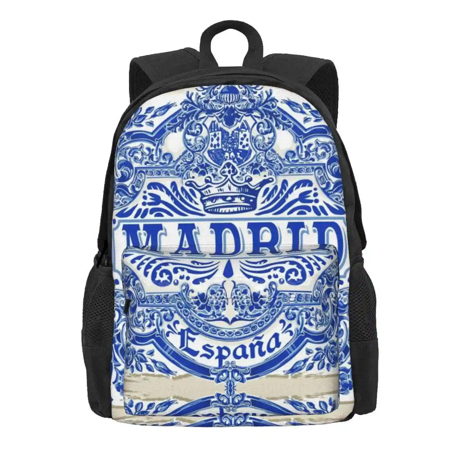 Azulejo Decoration Madrid Blue Vintage Azulejos Tiles Hot Sale Schoolbag Backpack Fashion Bags Madrid Blue Painted Tin Glazed