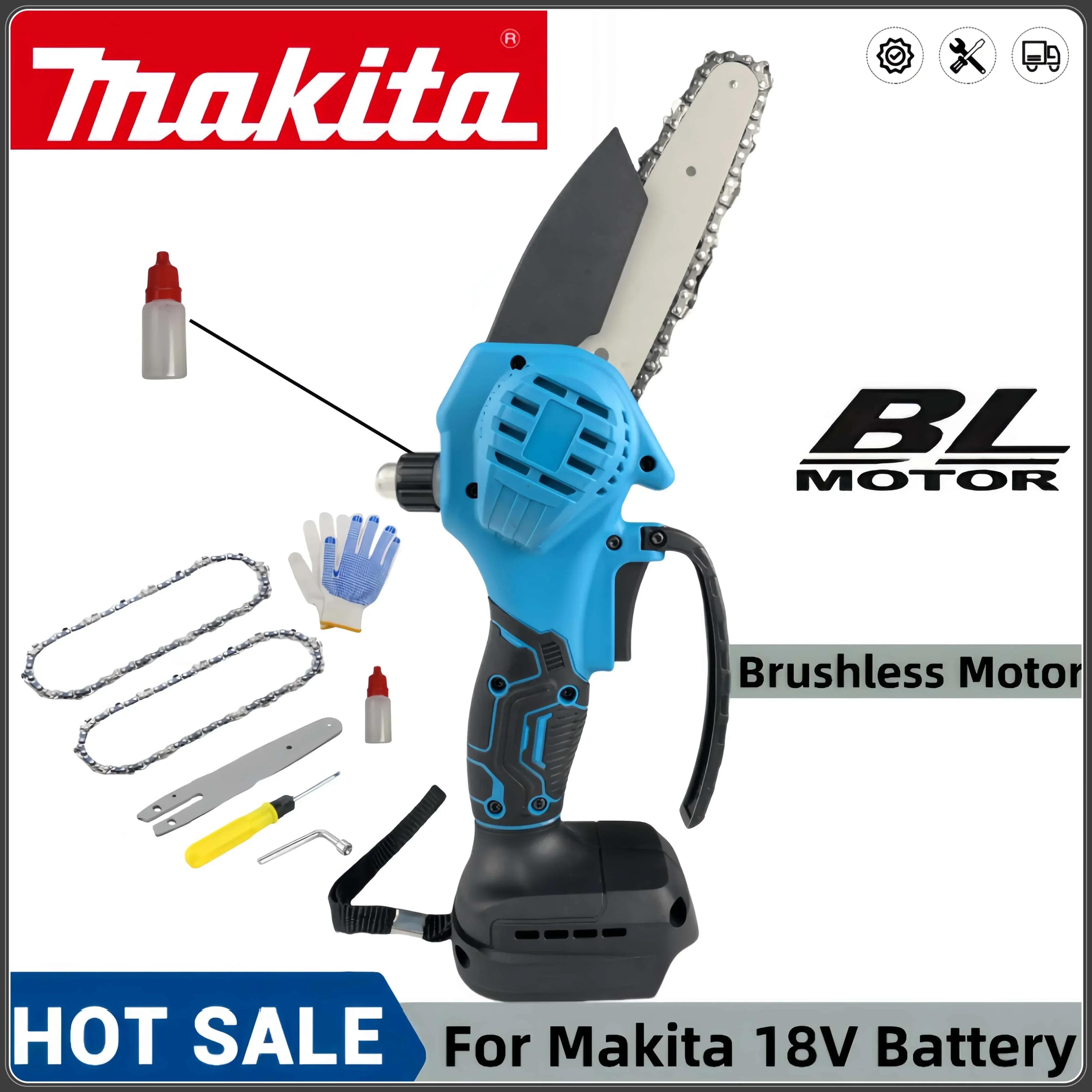 Makita 6 Inch Brushless Electric Chainsaw Oiler Electric Pruning Saw Woodworking Garden Power Tools Compatible Makita 18VBattery