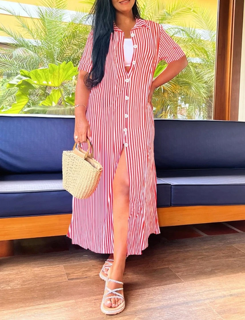 

Fashionable And Casual Women's Dress With Long Striped Print Dress