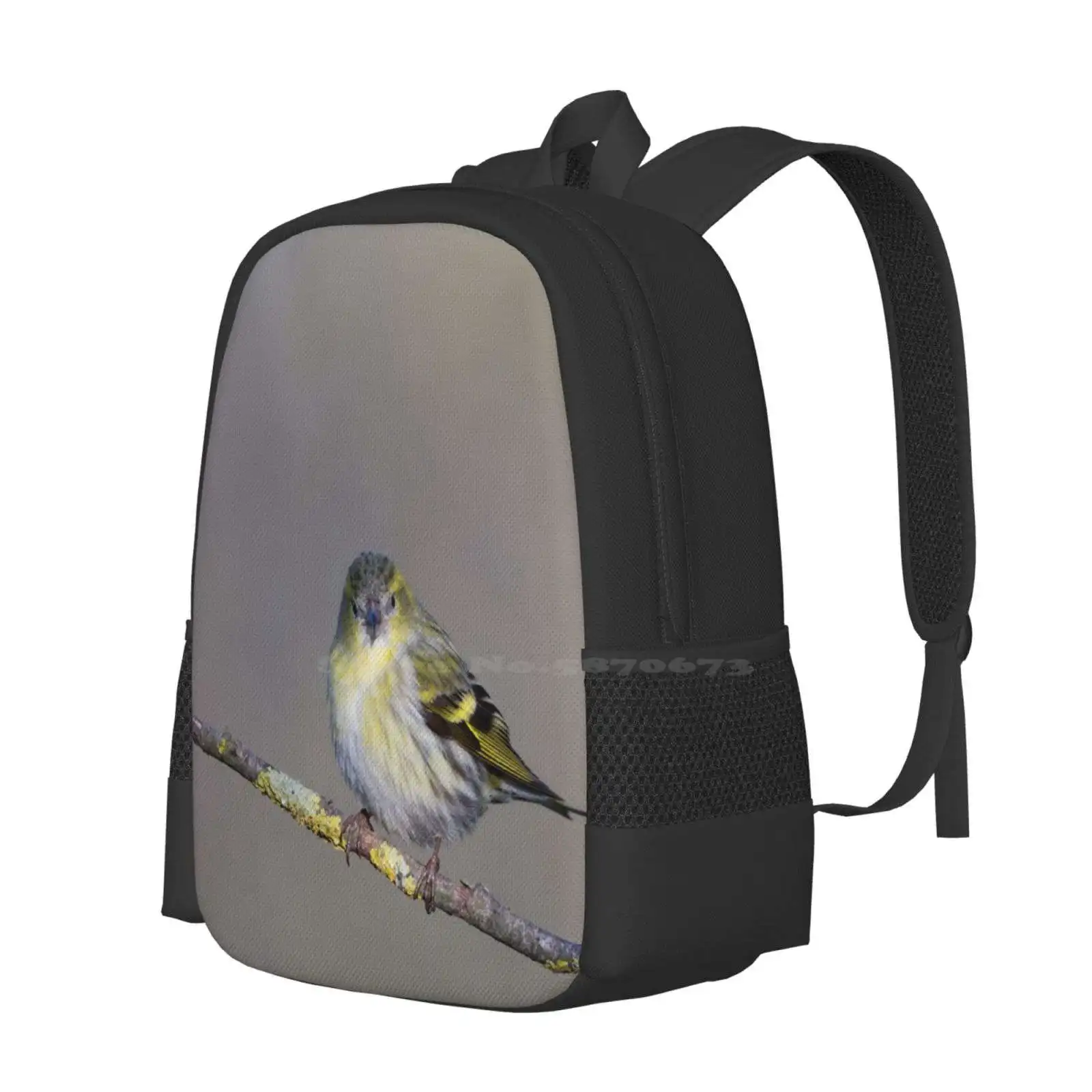 The Eurasian Siskin ( Small Passerine Bird ) On Branch Bag Backpack For Men Women Girls Teenage Adult Animales Animali Animals