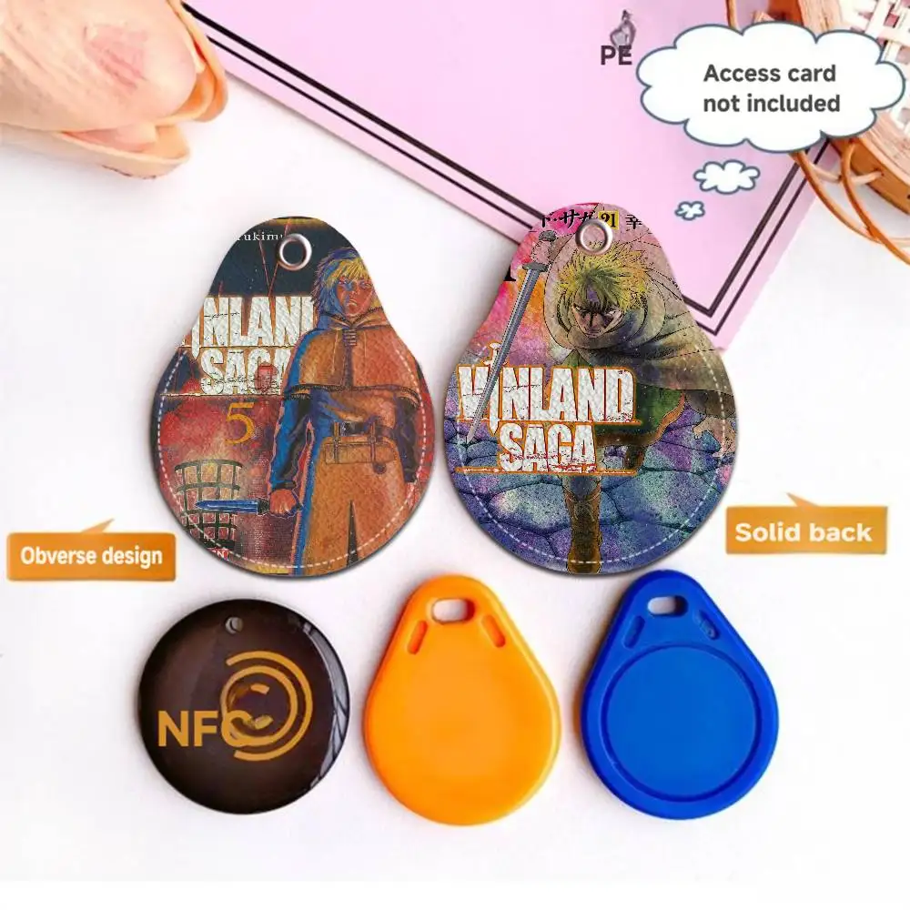 Vinland Saga Keyring Leather Access Card Holder Keychain Community Water Drop Proximity Card Protective Case