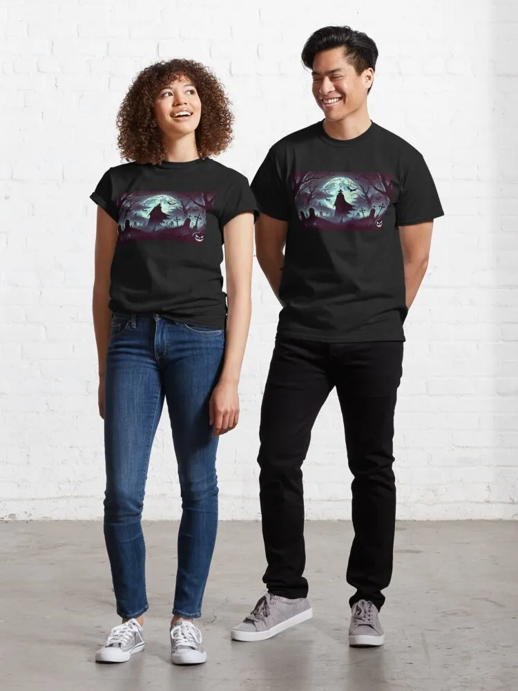 

Moonlit Haunt - Shadow of the Graveyard Classic T-Shirt Tees Funny Hot Sale