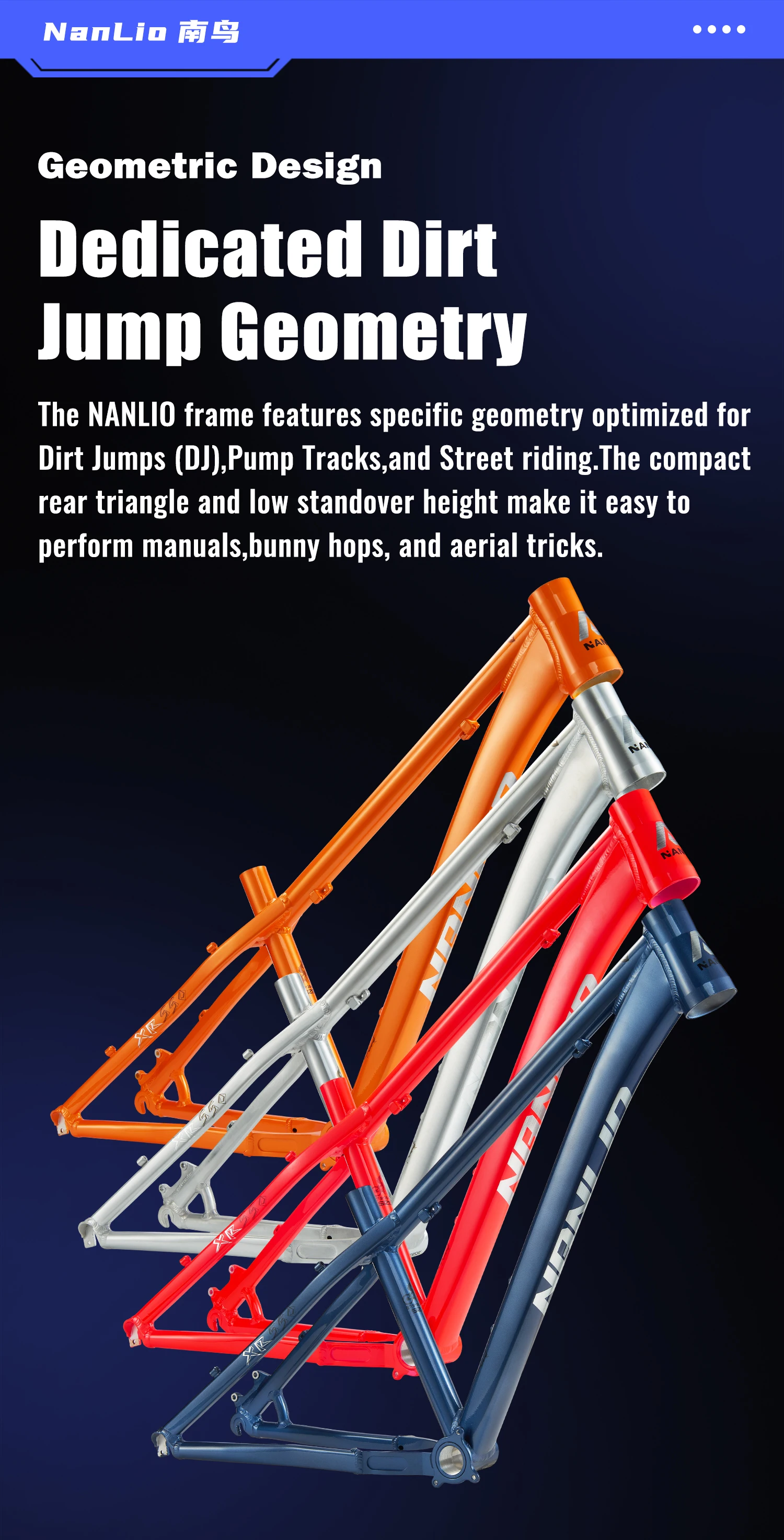 NANLIO XR550 Dirt Jump Bike Rahmen 26 27,5 Zoll Aluminiumlegierung MTB Hardtail Rahmen QR Pump Track 4X mit Sattelstützenklemme – Detail 6