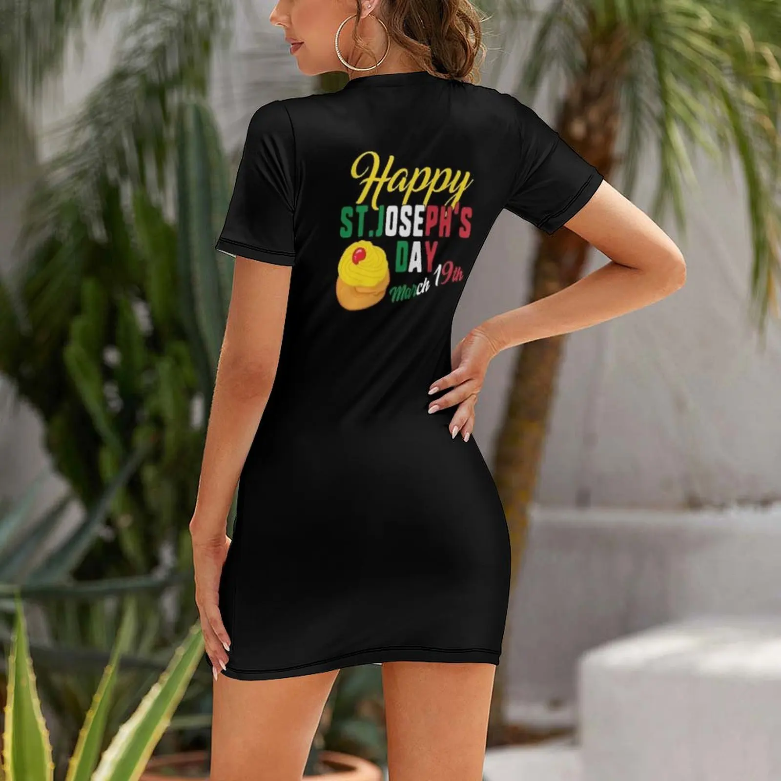 Happy St Josephs Day Jesus Sfingi Zeppole March 19th Christ Catholic Religious Christian Gift Short Sleeved Dress