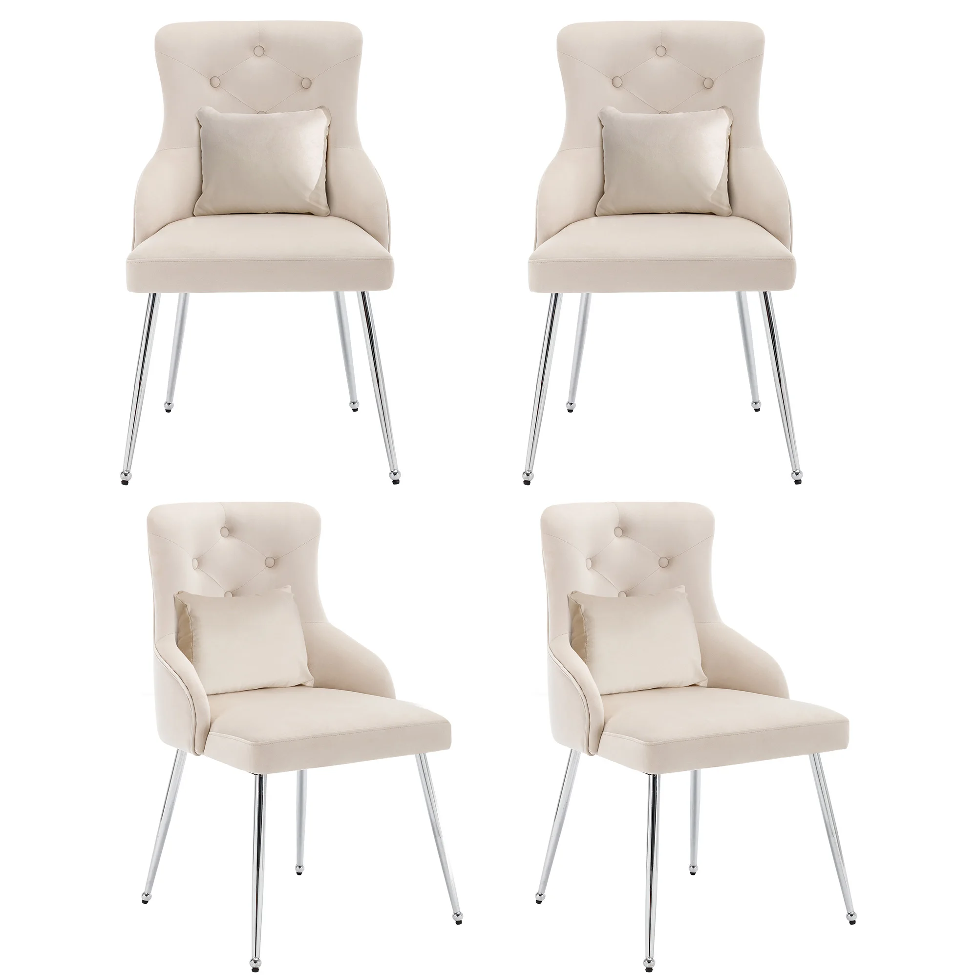 4 Set Button Pattern Dining Chair Upholstered armchair Metal-legs chairs Modern Lounge armchair Bedroom