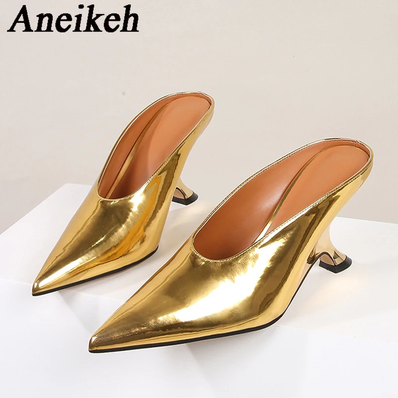 Aneikeh Fashion Silvery Sequined Women Slingbacks Pumps Pointed Toe High Heels Wedding Prom  Ladies Shoes