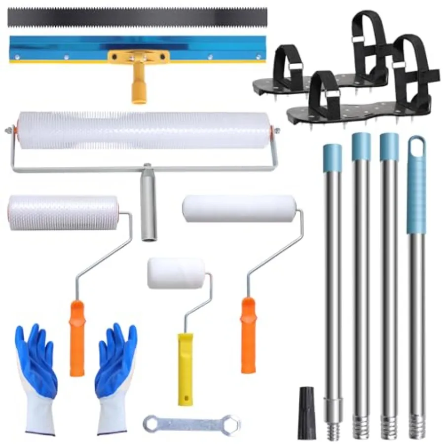 

Self Leveling Cement Tool Kit- Epoxy Floor Tool Kit Includes Self-Leveling Rake, 2 Spiked Roller, 2 Flooring Construction Paint