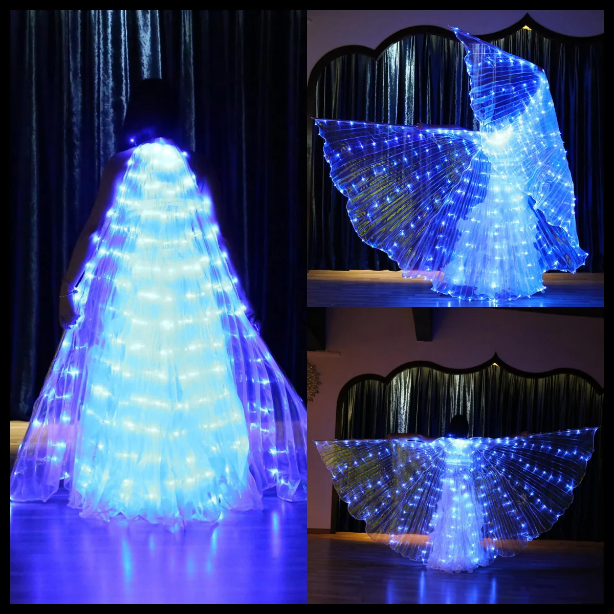 

Светящийся LED-костюм Изи, танцевальный плащ, светящиеся крылья бабочки для выступлений на сцене, карнавальных вечеринок и праздников.