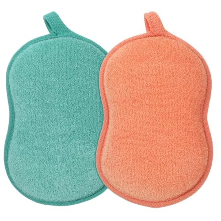 Baby Bath Sponges 2 Pcs Cotton Baby Shower Sponge Bath Loofah Sponge Soft Absorbent Exfoliating Body Scrubber Gentleness Comfor