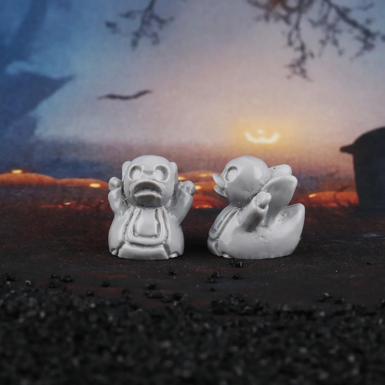 12-teiliges Set Miniaturfiguren aus Kunstharz: Halloween-Enten und Geister für Garten-, Feen- und Mikrolandschaftsdekorationen, Heim-DIY-Dekoration – Detail 7