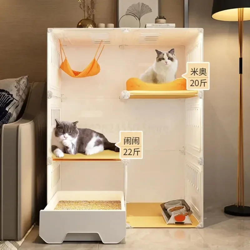 

Home Cat Cages Cat Litter Box Integrated Transparent Cat Villa Indoor Fence Pet Cabinet with Closed Toilet Pet House