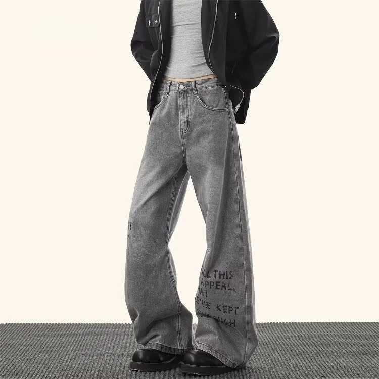 

Ретро джинсы из денима, свободные широкие брюки прямого кроя для мужчин и женщин, повседневные брюки с дизайнерским эффектом потертости, модные прямые штаны-трубы