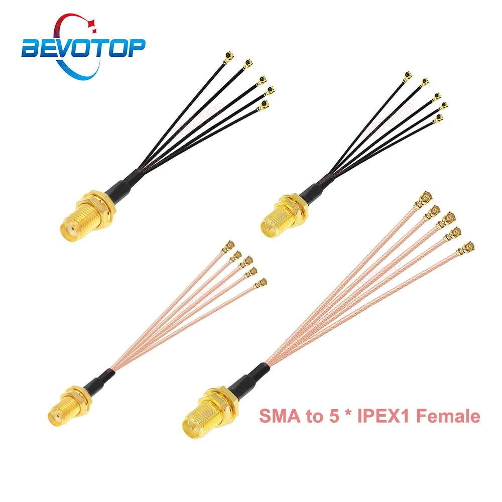 1PCS SMA to  Splitter RP-SMA / SMA Female to 5 x U.fl 1 Female1 RG178/ RF1.13 Cable WIFI Antenna Extension Jumper Pigtail