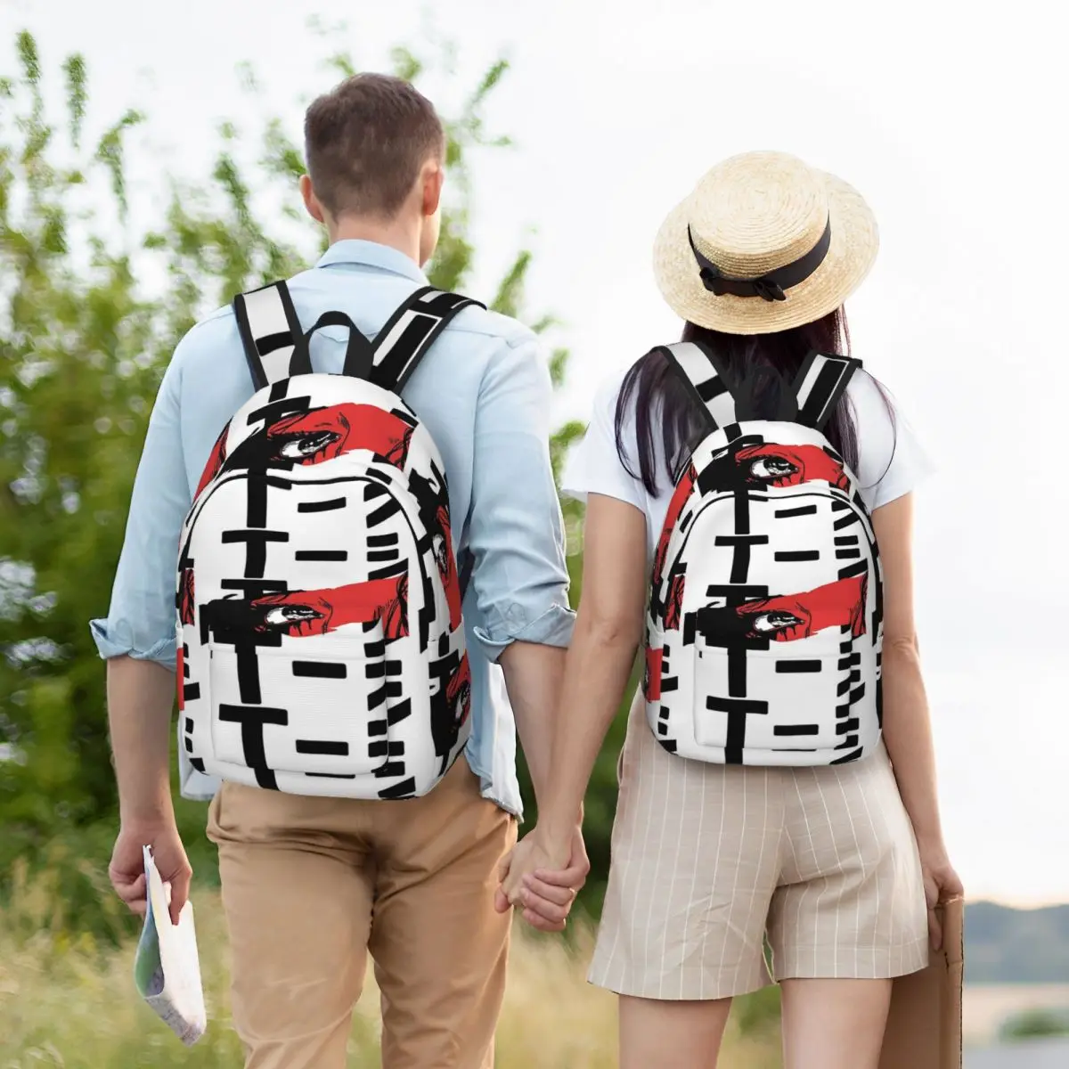 قميص أنيمي يقول تي شيرت باللغة اليابانية حقيبة ظهر بسيطة وأنيقة من القماش حقيبة ظهر للسفر