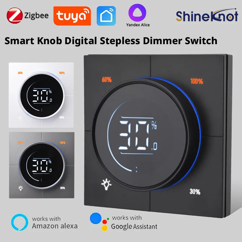 Shinekonot Tuya Zigbee Smart Switch Knob Digital Dimmer WIFI Controllable LED Dimming Panel Switch Compatible with Google