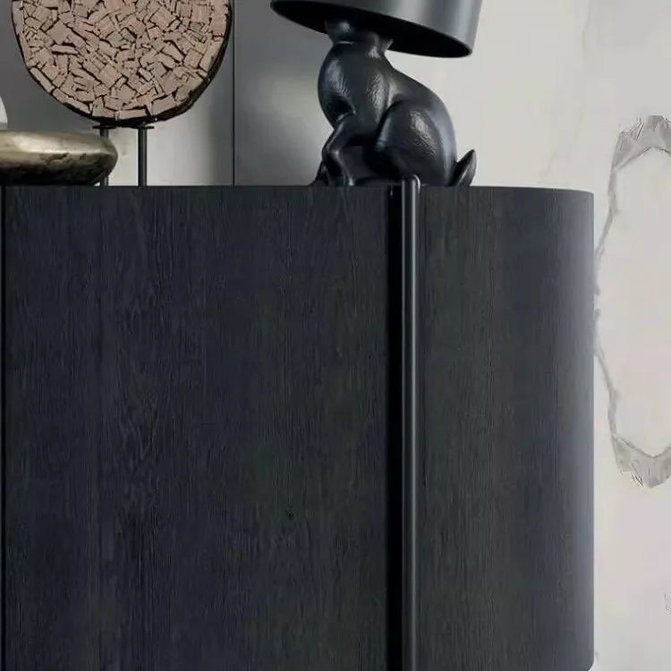 Italian minimalist arc black oak solid wood side cabinet, tea cabinet, wabi-sandy wind entrance cabinet