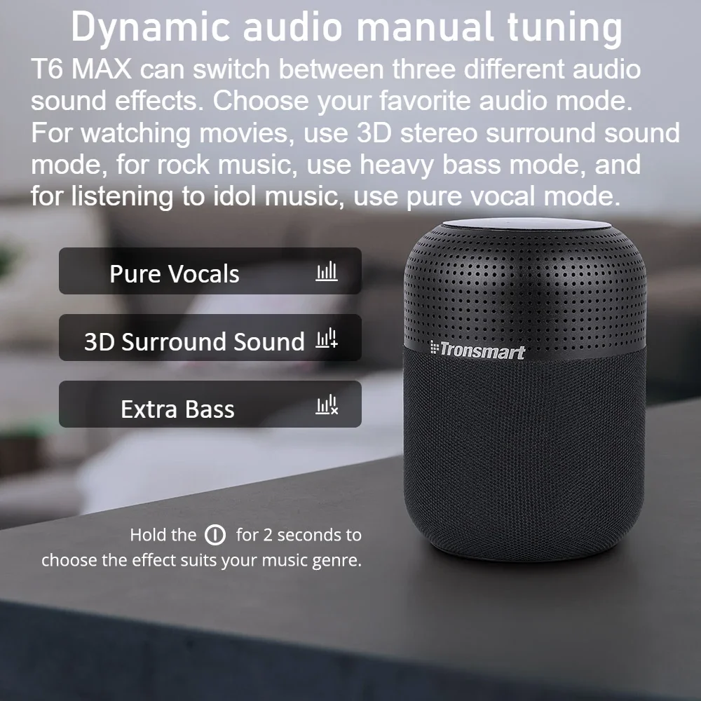 Tronsmart T6 Max Bluetooth Speaker Heavy Bass 3D Surround Sound Effect Subwoofer IPX5 Waterproof Touch Speaker NFC Home Theater image 3