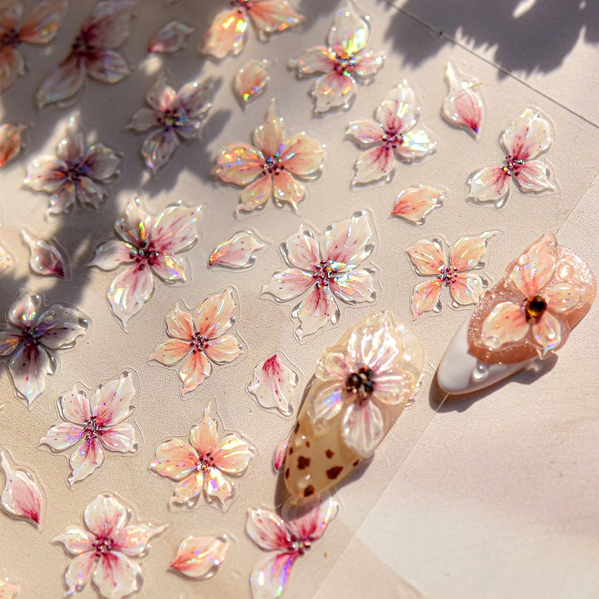 Autocollants de manucure pour Nail Art, dégradé rose jaune bleu blanc, fleurs de Frangipanier en fleurs, pétales colorés, gelée fleur de lys