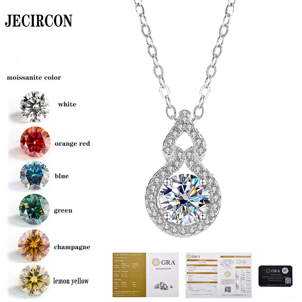 

JECIRCON S925 Sterling Silver Moissanite Necklace for Women 1 Carat Classic 4 Claw Fashion Gourd Pendant Niche Clavicle Chain