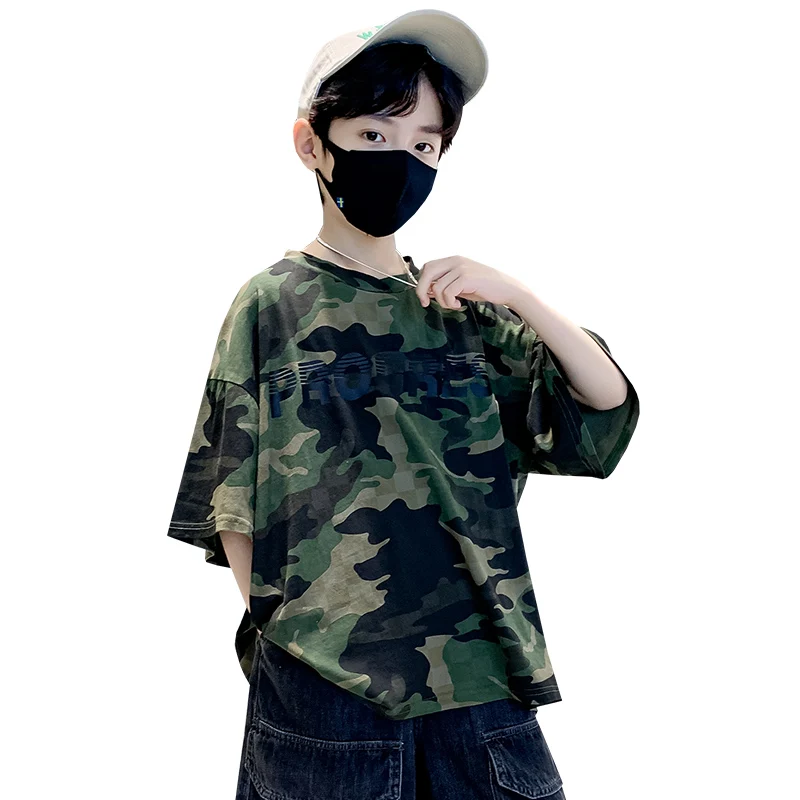 

Stylish Children Summer Camouflage T-shirt For Boys Loose Style Short Sleeve Tshirt Teens Kids Cotton Clothes Outerwear Tee Tops