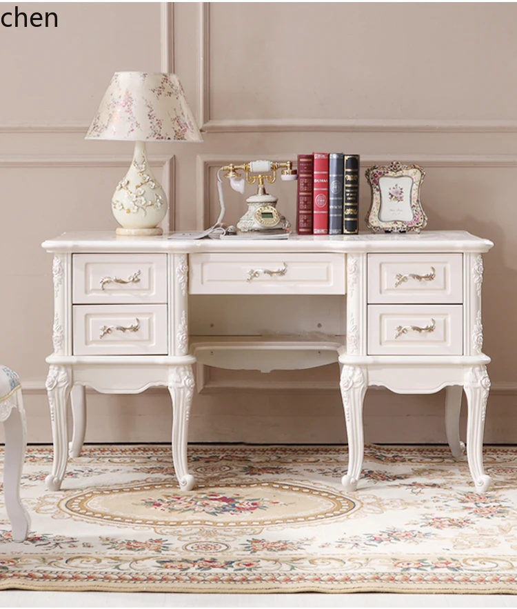 Meja belajar retro ukiran kayu solid murni HT