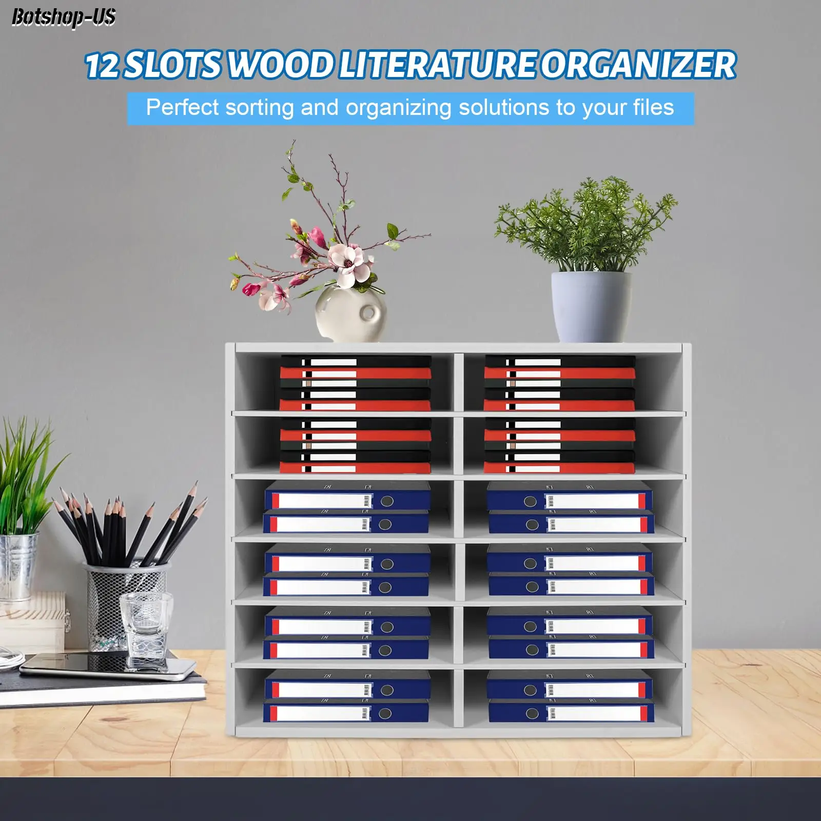 Gdrasuya10 منظم الأدب المكتبي مكتب فارز الملفات مركز البريد حامل المجلات خزانة ورقية مع أرفف قابلة للتعديل ماي