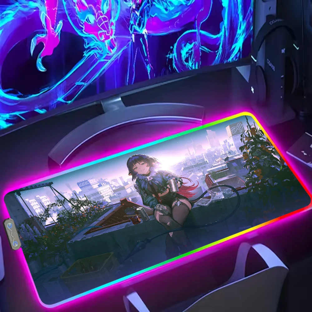 Zenless Zone Zero Jane Doe Large RGB PC Gamer Mouse Mat Gaming Keyboard Desk Color LED Light Backlit Mousepad
