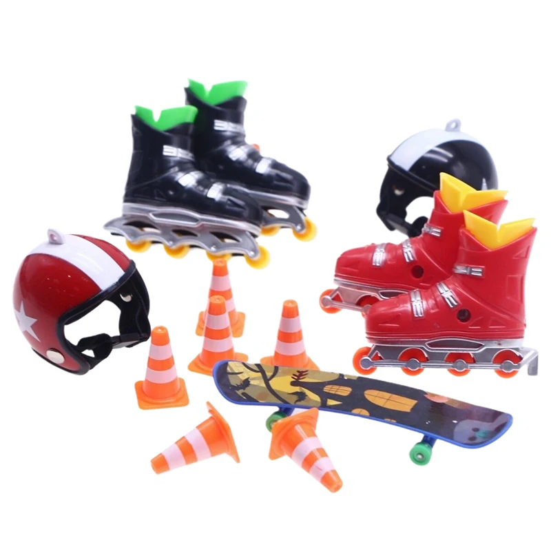 Dollhouse Outdoor Sports Scene Prop Model Helmet Finger Skateboard Roadblock Toy