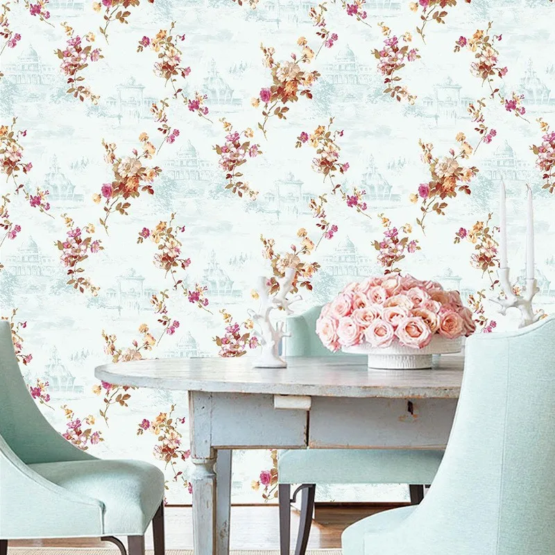 European Vintage Architectural Floral Wallpaper Rustic Style Guesthouse Hotel Coffee Beauty Salon Bedroom Living Room Background