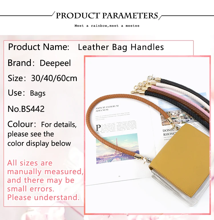 2Pcs 30/40/60mm Bag Handles Colored Replaceable Leather Shoulder Strap Fashion Handbag Weave PU Metal Buckle Accessories