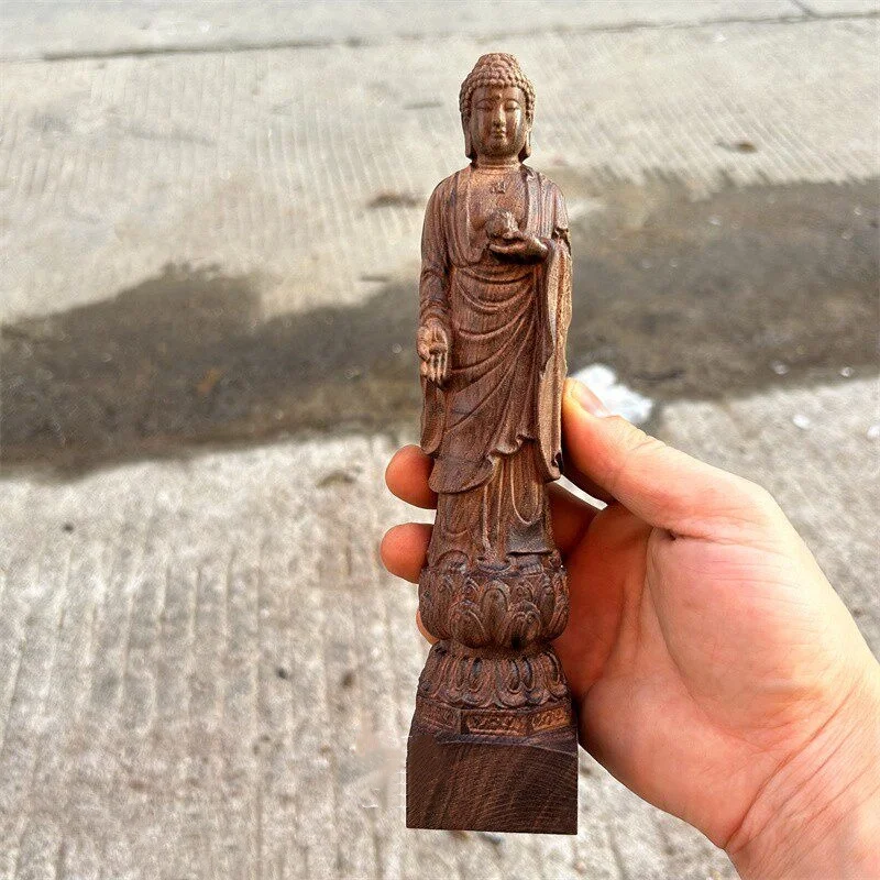 Antique wood carving Vairocana Buddha statue Shakyamuni Buddha home Desktop Zen decoration Vintage handicraft