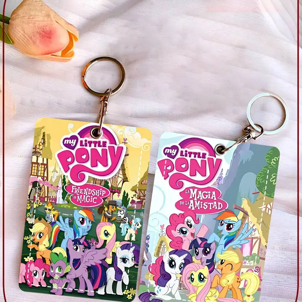 1pc My Cartoon P-Pony L-Little Premium Leather Card Holder Keychain Scratch-Resistant Case For Bus Cards