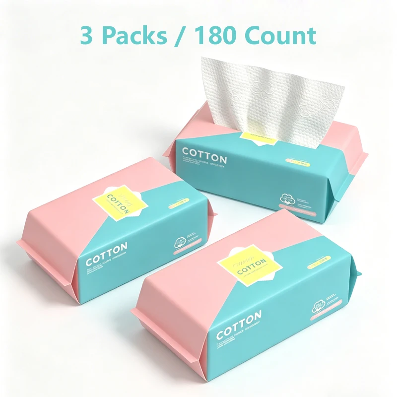 CURIGER 3Packs 180 Count Disposable Face Towels 100% Plant Fiber Large Biodegradable Facial Towels for Sensitive Skin