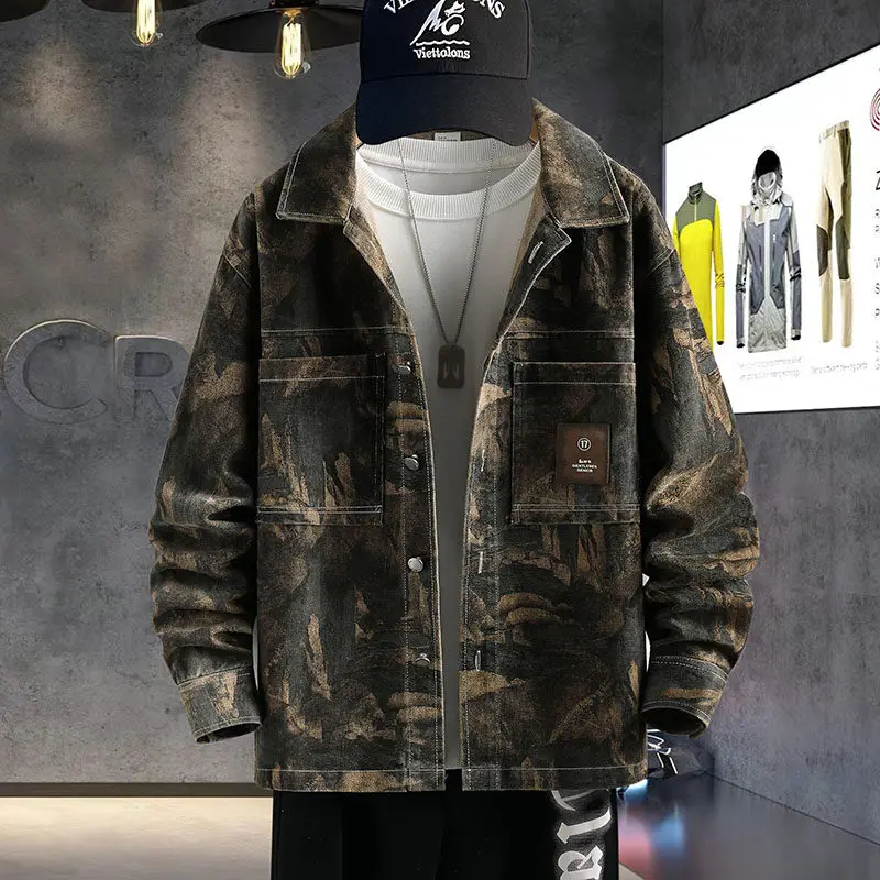 2025 Spring autumn new arrival men fashion jacket men's casual Long sleeves denim jackets male high quality printing denim coat