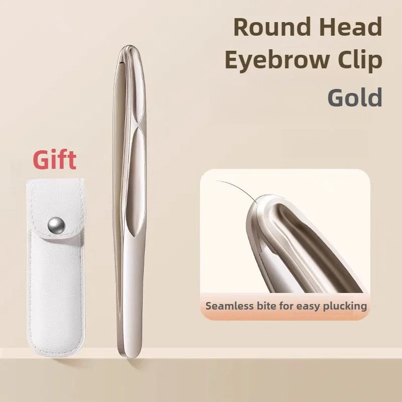 Pinça de precisão de aço inoxidável para sobrancelhas, cílios, barba e bigode – cabeça redonda de alta precisão, fixação perfeita