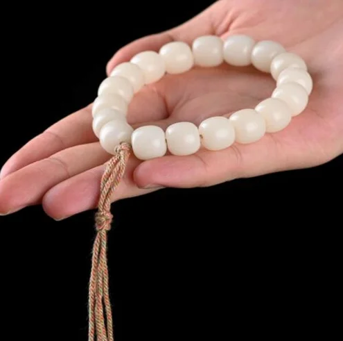 

8mm round white jade bodhi root DIY Barrel beads bracelet Yoga Eco-Friendly Trendy Wear Jewelry Lovers Prayer