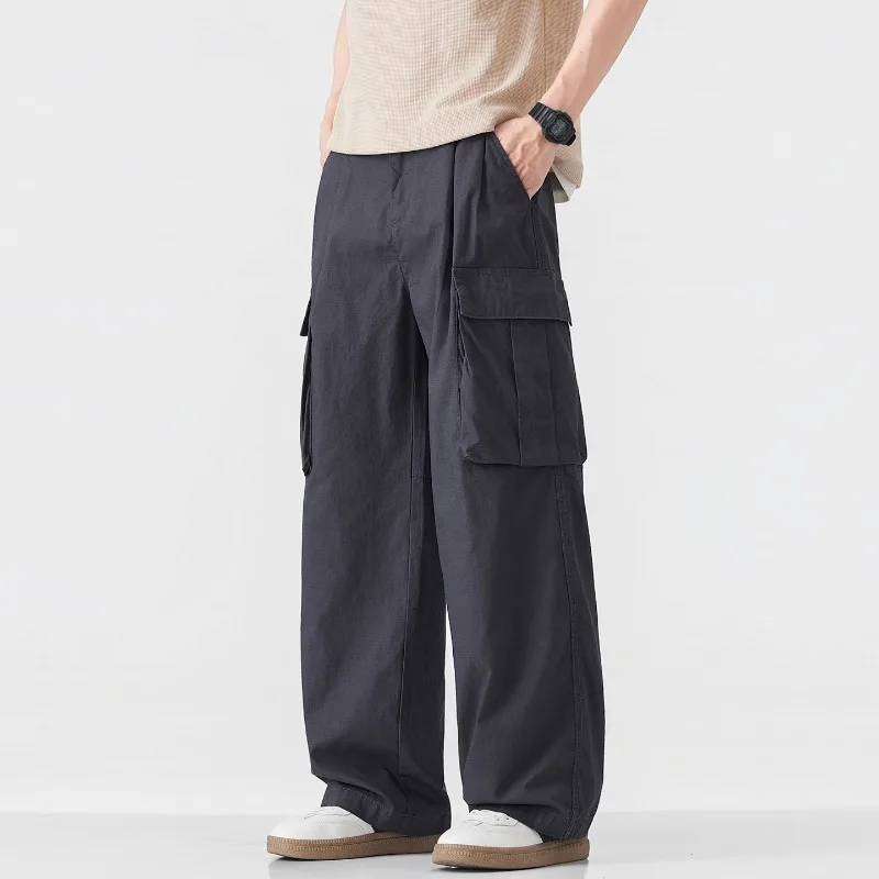 

2026 Spring Summer New 100% Cotton Cargo Straight Pants for Men Clothing Big Pockets Soft Comfort Male Trousers