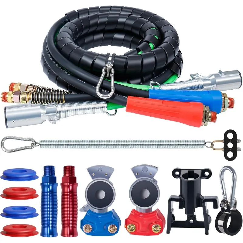 

Semi Truck Air Lines Kit 12 FT 3 in 1 ABS Electric Power Line Air Hoses with Gladhands, Handles, Holder and Tender Spri