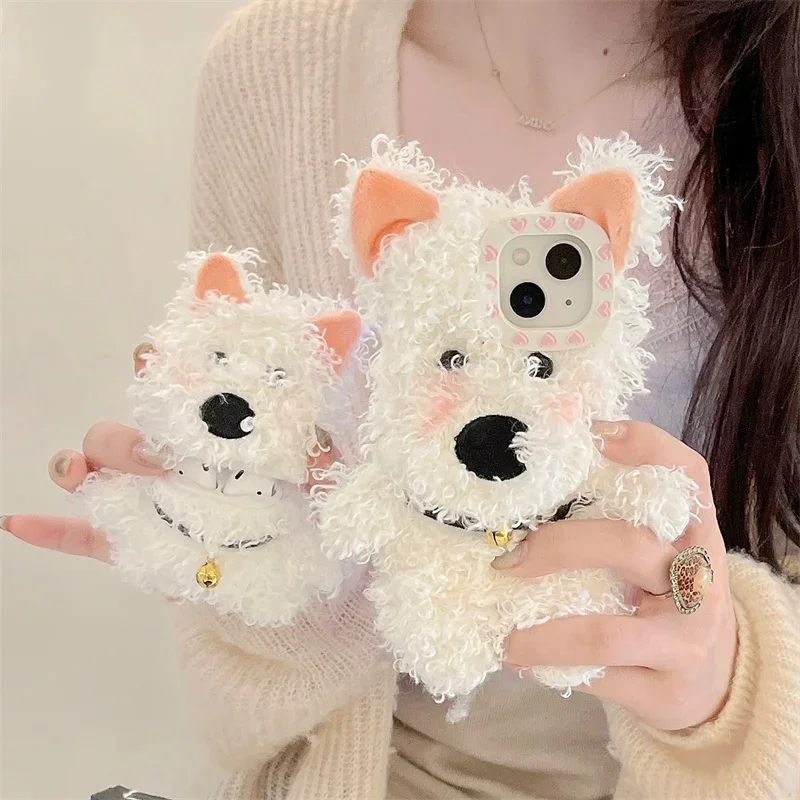 

Cartoon Dog Fluffy Fuzzy Plush 3D Fur Case For iPhone 17 pro max Cute Soft cases for iphone 16 15 13 12 14 Pro Max i11 Kids gift