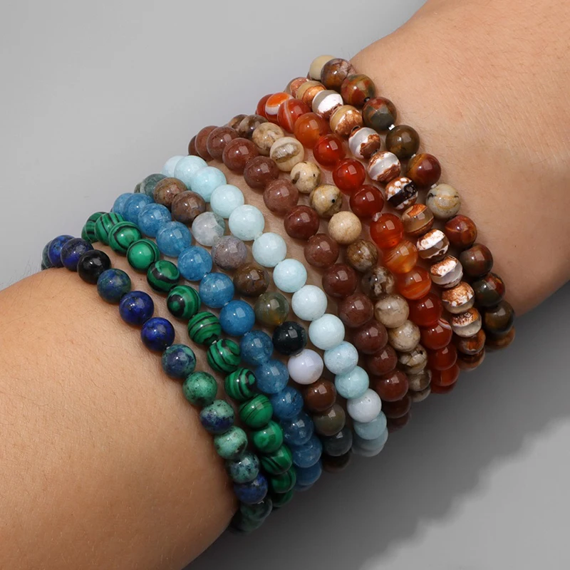 6MM Natural Stone Beads Bracelet Multicolor Agates Turquoises Quartz Crystal Bracelets for Women Men Yoga Meditation Jewelry