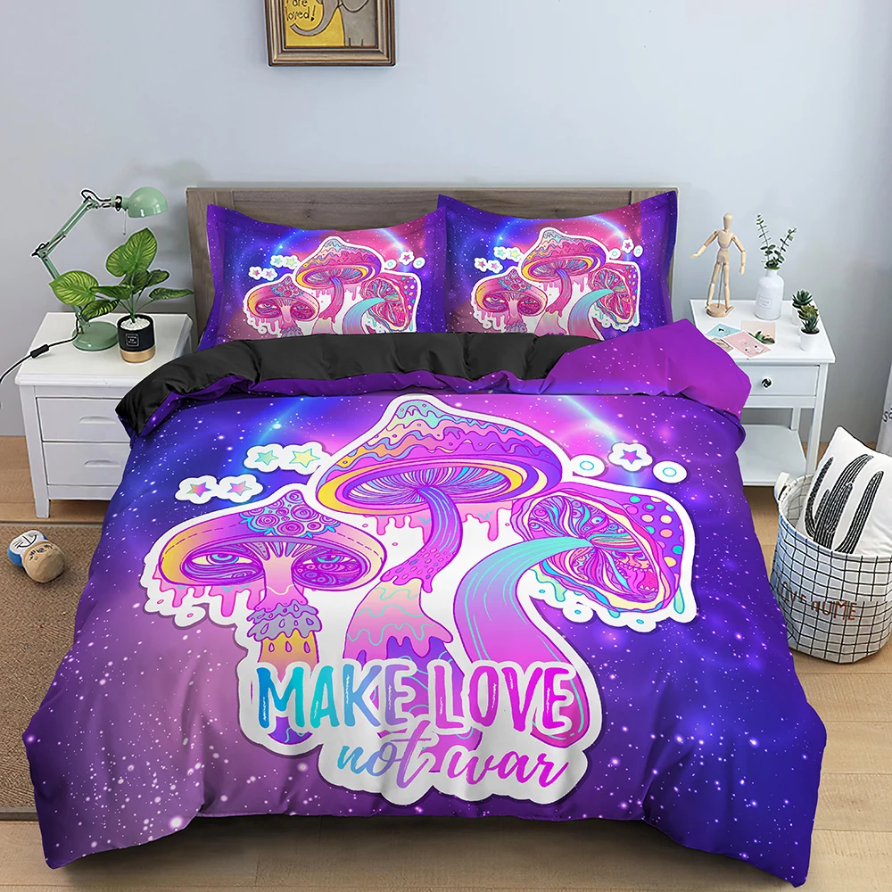 Mushroom Bedding Set Psychedelic Soft Duvet Cover Set Purple Comforter Cover Full King Queen Size 2/3pcs Polyester Quilt Cover