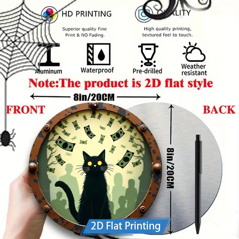 Targa in metallo da 1 pezzo, 4x16 pollici Halloween Black Cat Money Scene Stampa piatta Targa in metallo Decorazione da bar