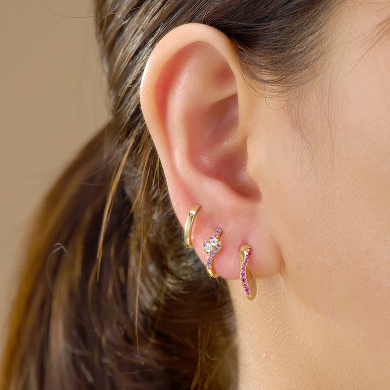 925 Sterling Silver Ear Needle Colorful Crystal Geometric Gold Earrings Women's Luxury Irregular Hoop Earrings Fine Jewelry
