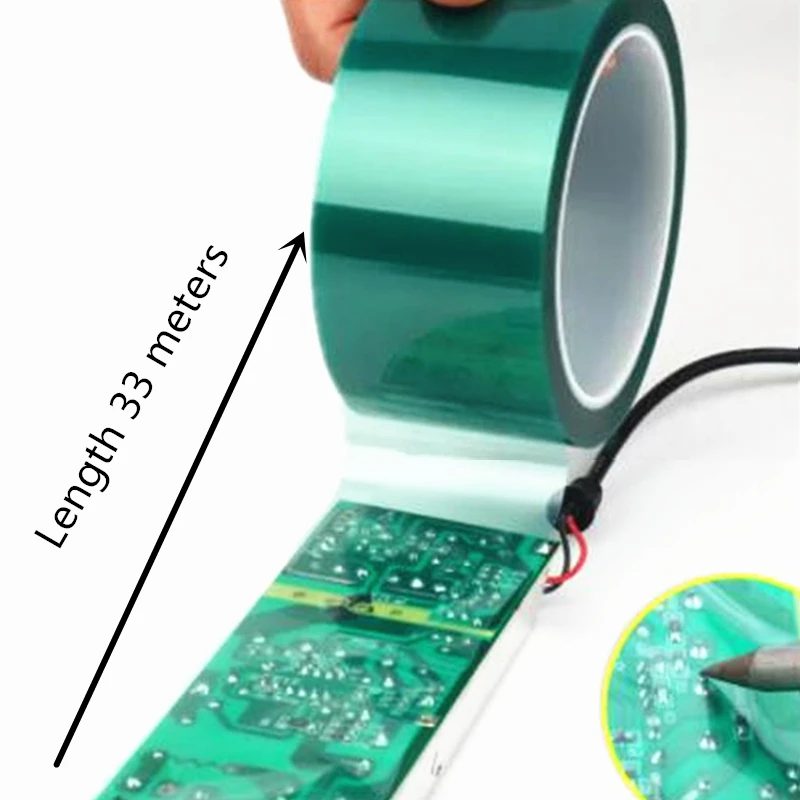 

5mm-40mm Green PET Tape Heat-resistant High Temperature Masking Shielding for PCB Solder Plating Insulation Protection 33M