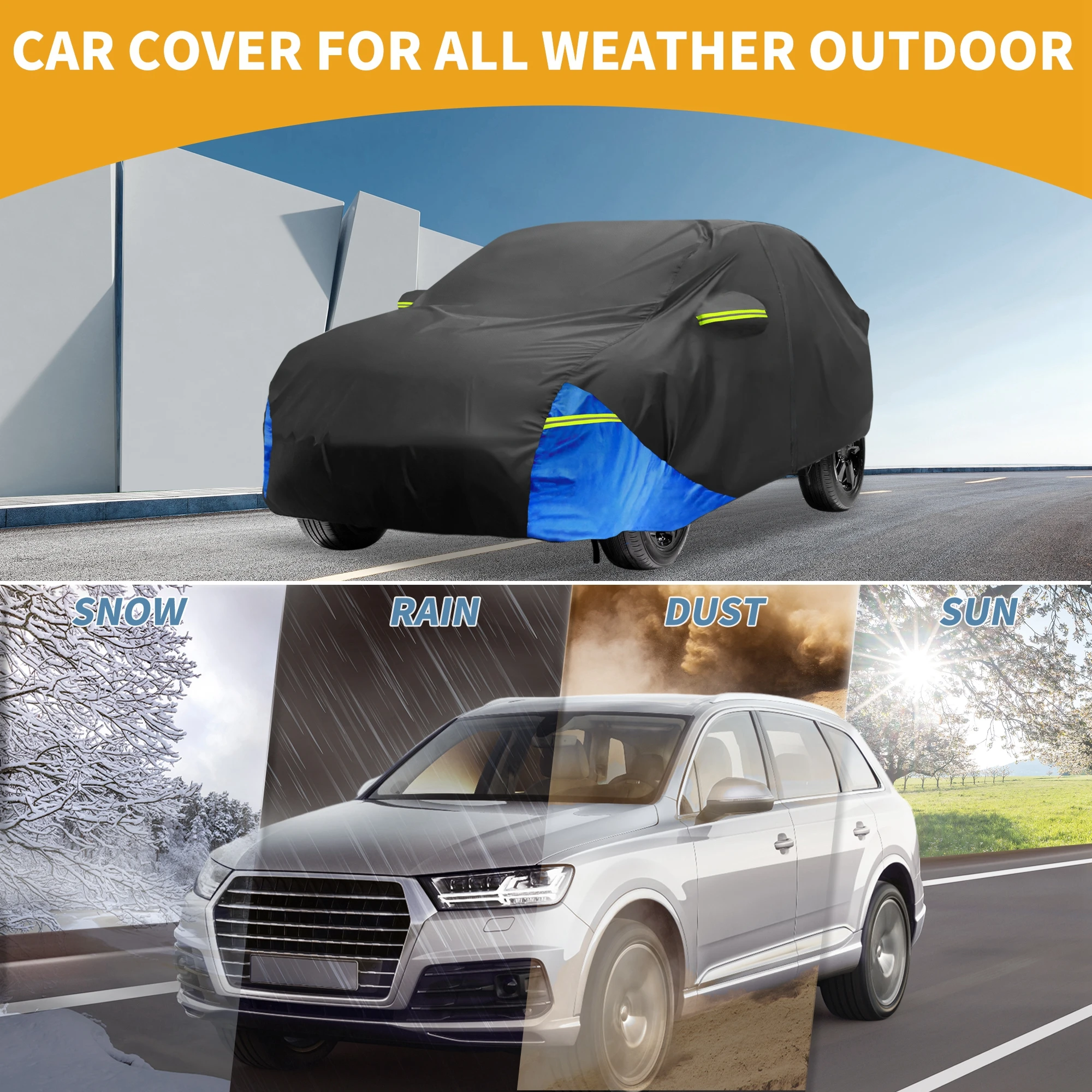 

Motoforti Waterproof Car Cover Car Outdoor Full Car Cover for Toyota RAV4 210DBlack Blue with Door Zipper All Weather
