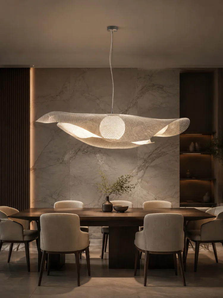 Interior Design High Ceiling - Lampu Gantung dengan Desain Gelombang Unik,